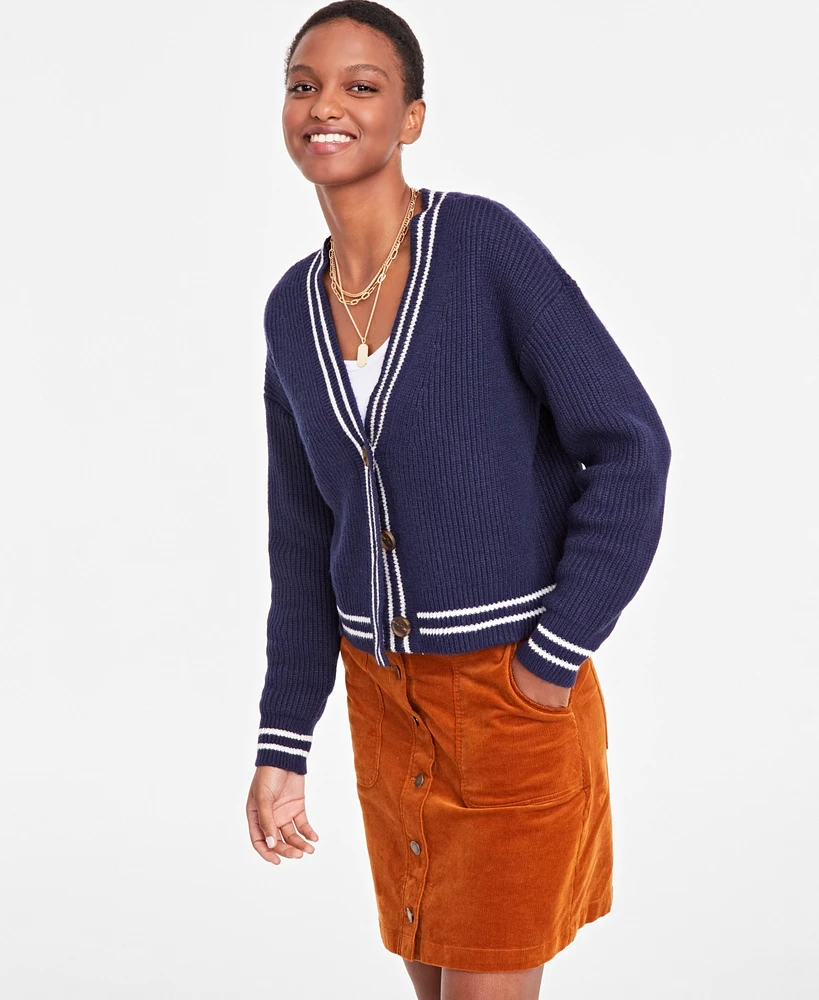 On 34th Women's V-Neck Tipped Cardigan, Created for Macy's