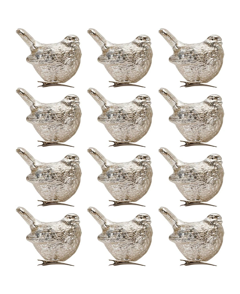 Slickblue Bird Clip Ornament (Set of 12) 3.75"H Glass