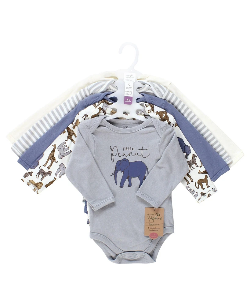 Touched by Nature Baby Boys Organic Cotton Long-Sleeve Bodysuits, Classic Safari