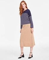 On 34th Women's Boxy Striped Long-Sleeve T-Shirt, Created for Macy's