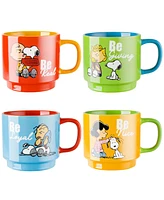 Peanuts 4 Pack 15 Oz Stackable Mugs with a Rack