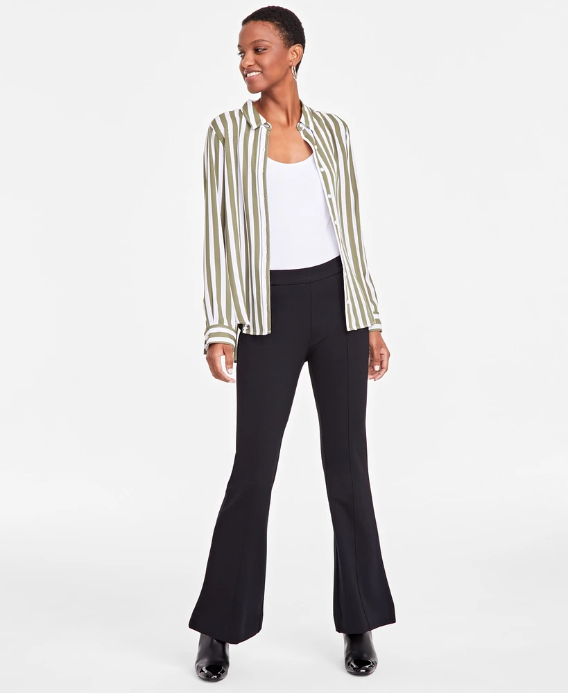 On 34th Women's Pintucked-Seam Ponte-Knit Flare Pants, Created for Macy's