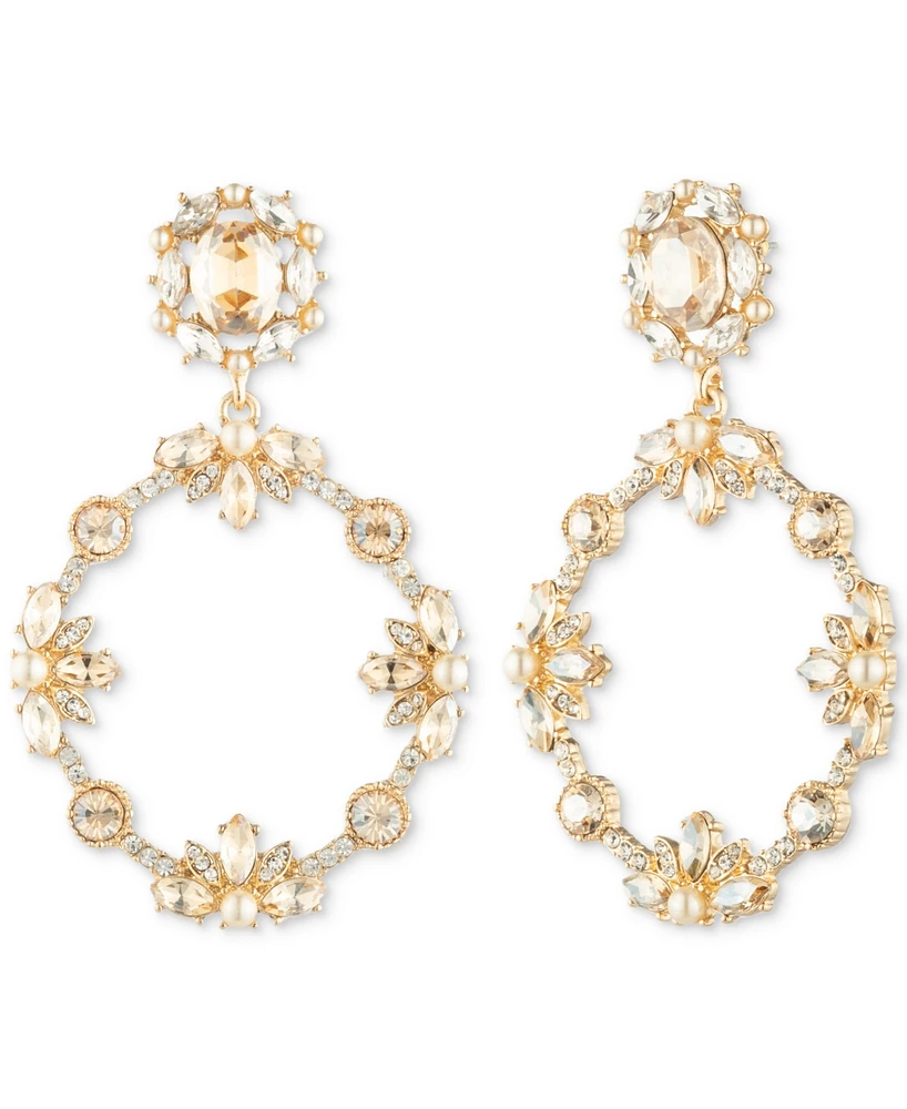 Marchesa Gold-Tone Stone, Crystal, & Imitation Pearl Orbital Circle Drop Earrings