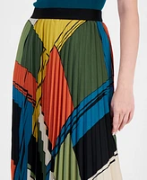 T Tahari Women's Printed Pleated Pull-On Midi Skirt