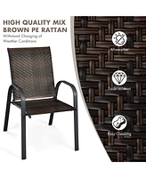 Skonyon Set of 6 Outdoor Pe Wicker Stackable Chairs with Sturdy Steel Frame