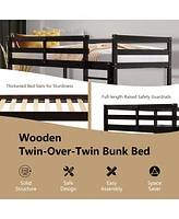 Sugift Twin Size Sturdy Wooden Bunk Beds with Ladder and Safety Rail
