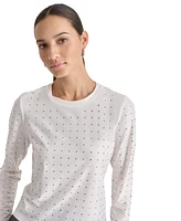 Dkny Jeans Petite Studded Long-Sleeve Crewneck Top