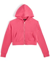 With Jules Big Girls Hooded Waffle Zip-Up Hoodie