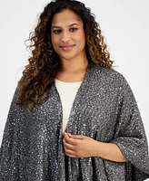 Anne Klein Plus Sequined Knit Open-Front Cape, Created for Macy's