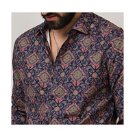 Campus Sutra Men's Heather Purple Ethnic Geometric Shirt