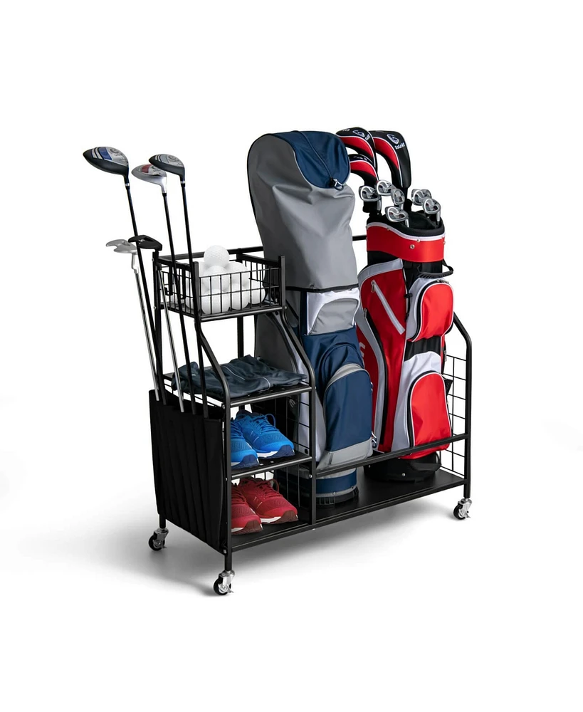 Vebreda Double Golf Bag Organizer with Lockable Universal Wheels