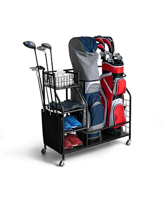 Vebreda Double Golf Bag Organizer with Lockable Universal Wheels