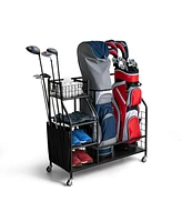 Vebreda Double Golf Bag Organizer with Lockable Universal Wheels