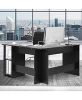 Skonyon L-Shaped Corner Computer Desk with 2-Tier Open Shelves for Home Office