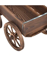 Vebreda Wood Wagon Planter Pot Stand with Wheels