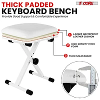 5 Core Keyboard Bench X Style Piano Stool Thick Padded 12 to 18.5 inch Adjustable Keyboards Chair White