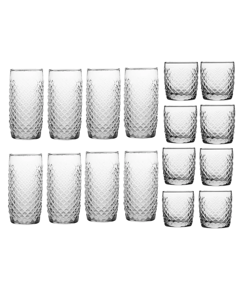 Anchor Hocking 16 Piece Cross-Hatch Drinkware Set