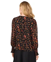 CeCe Women's Floral Print Foil Dot Blouson-Sleeve Blouse