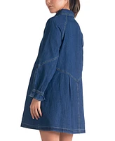 Elan Women's Cotton Button-Down Denim Long-Sleeve Dress