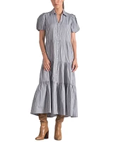 Elan Women's Poplin Striped Button-Front Puff-Sleeve Dress