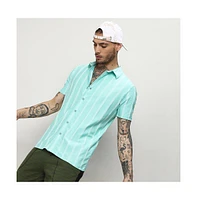 Campus Sutra Men's Aqua Blue Unbalanced Striped Shirt