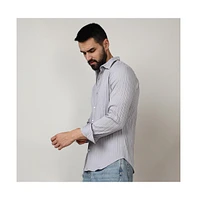 Men's Moon Grey Self-Design Striped Shirt