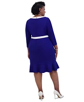 Kasper Women's Ruffled-Hem 3/4-Sleeve Contrast-Trim Dress
