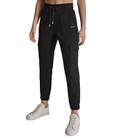 Dkny Sport Women's Studded-Logo Cargo Jogger Fleece Sweatpants