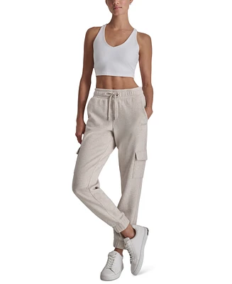 Dkny Sport Women's Studded-Logo Cargo Jogger Fleece Sweatpants