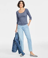 On 34th Women's Scoop-Neck Metallic-Knit Long-Sleeve Top, Created for Macy's