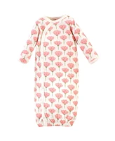 Touched by Nature Baby Girls Organic Cotton Side-Closure Snap Long-Sleeve Gowns 3pk, Tulip, Preemie