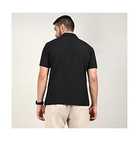 Men's Charcoal Black Self-Design Striped Shirt