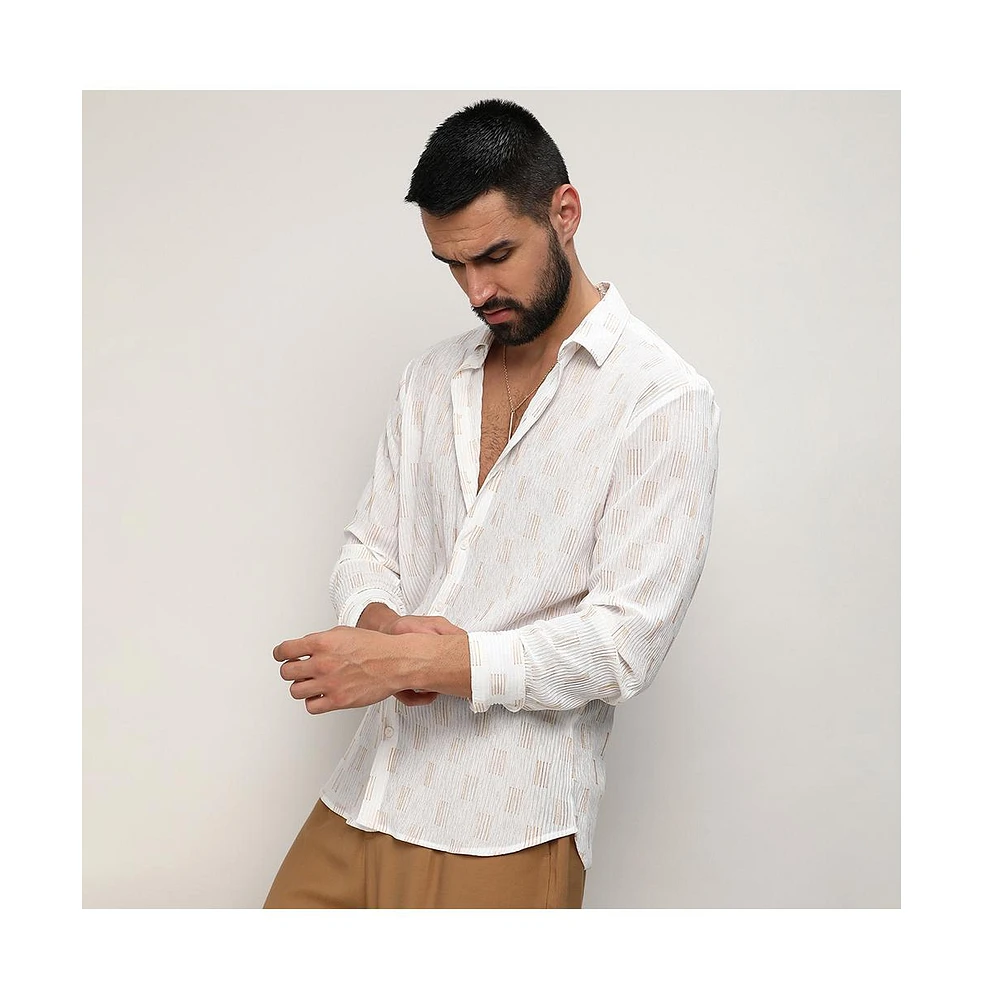 Campus Sutra Men's Chalk White Foil-Pleated Shirt