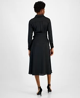 Tahari Asl Women's Collared Waist-Tie Midi Dress