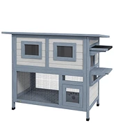 PawHut 2 Tier Outdoor Cat House, Weatherproof Cat Shelter with Escape Door