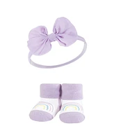 Hudson Baby Baby Girls Headband and Socks Giftset, Purple Mint, One