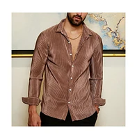 Men's Mocha Brown Pleat-Creased Shirt
