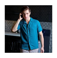 Men's Teal Green Self-Design Creased Striped Shirt