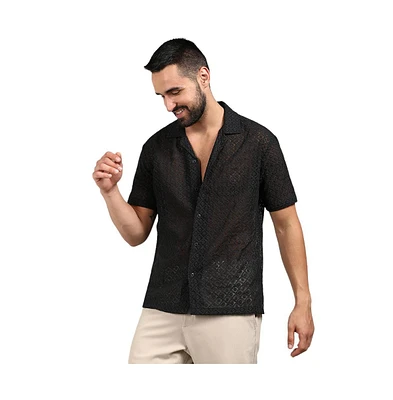 Campus Sutra Men's Midnight Black Floral Embroidered Shirt