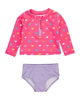 RuffleButts Toddler Girls Long Sleeve Zipper Rash Guard 2-Piece