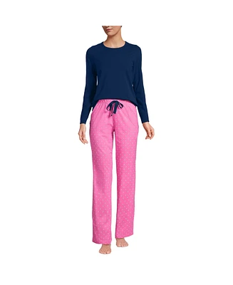 Lands' End Women's Knit Pajama Set Long Sleeve T-Shirt and Pants