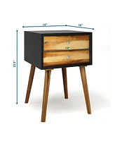 Sugift Mid-Century Wooden Multipurpose End Table with 2 Storage Drawers