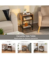 Sugift Industrial Nightstand End Side Table with Mesh Shelf
