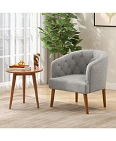 Sugift Upholstered Tub Chair with Solid Rubber Wood Legs and Adjustable Foot Pads for Living Room