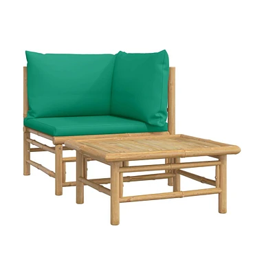 vidaXL 2 Piece Patio Lounge Set with Green Cushions Bamboo