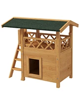 PawHut Outdoor Cat House, Wooden Kitten Condo, Natural