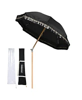 LAGarden 6 Ft Fringe Patio Umbrella with Tassel Jazz Age Wood for Garden, Beige gold glitzy sequin,Model: JZ6-15