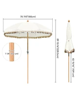LAGarden 6 Ft Fringe Patio Umbrella with Tassel Jazz Age Wood for Garden, Beige with gold glitzy sequin,Model: JZ6-15