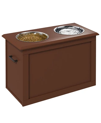 PawHut Raised Bowl Dog Feeder with 2 Steel Bowls and Storage,