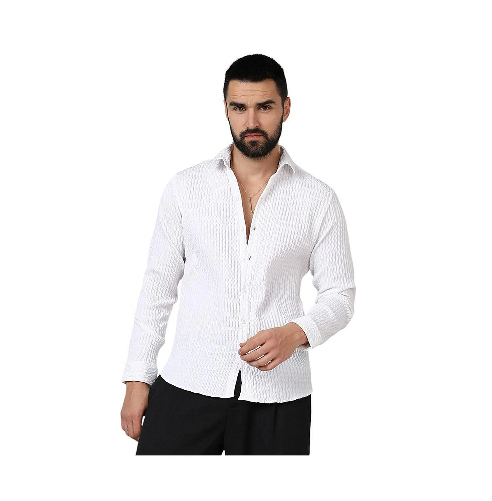 Campus Sutra Men's Chalk White Twisted Crease Shirt